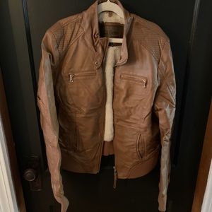 Faux leather cropped bomber jacket